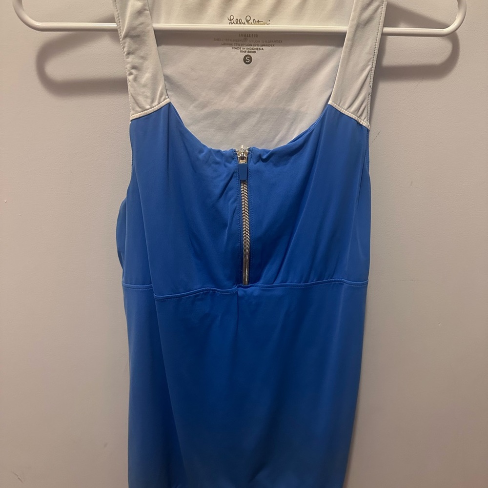 Lilly Pulitzer Luxletic Blue and White Zipper Tank Top